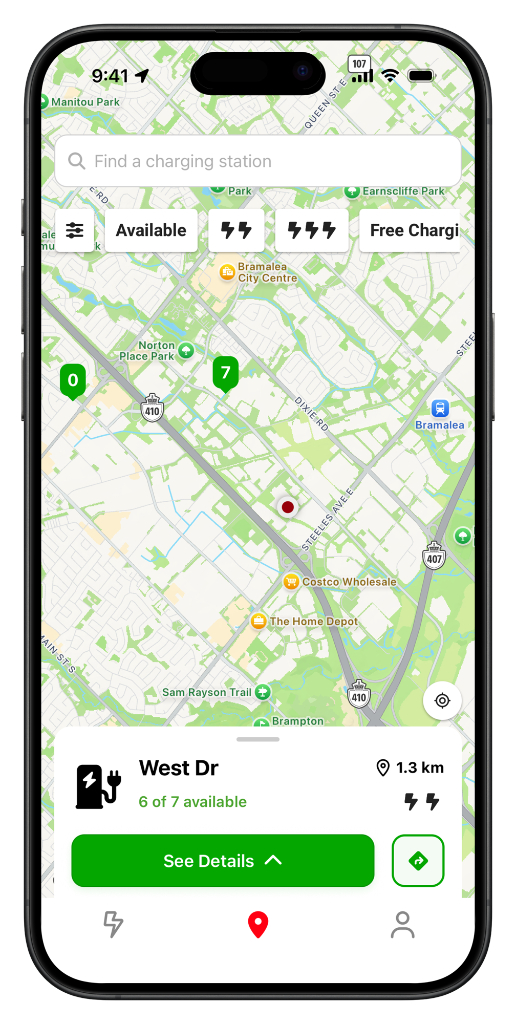 Spark App charger map screen